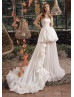 Strapless Ivory Pleated Satin Unique Wedding Dress